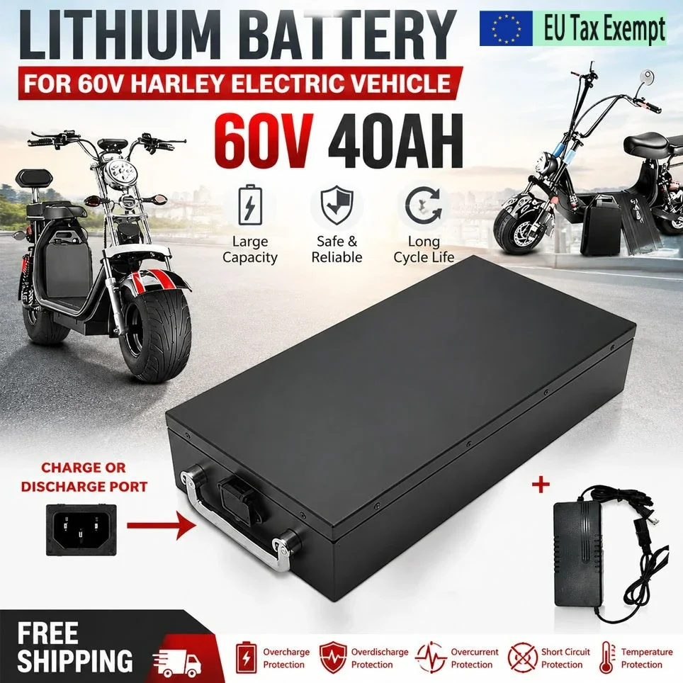 Batterie haute performance, 60V 20Ah-40Ah, pack de batteries lithium 18650 pleine capacité, adapté aux véhicules électriques Harley de 250W à 3000W, pour scooter électrique CityCoco.