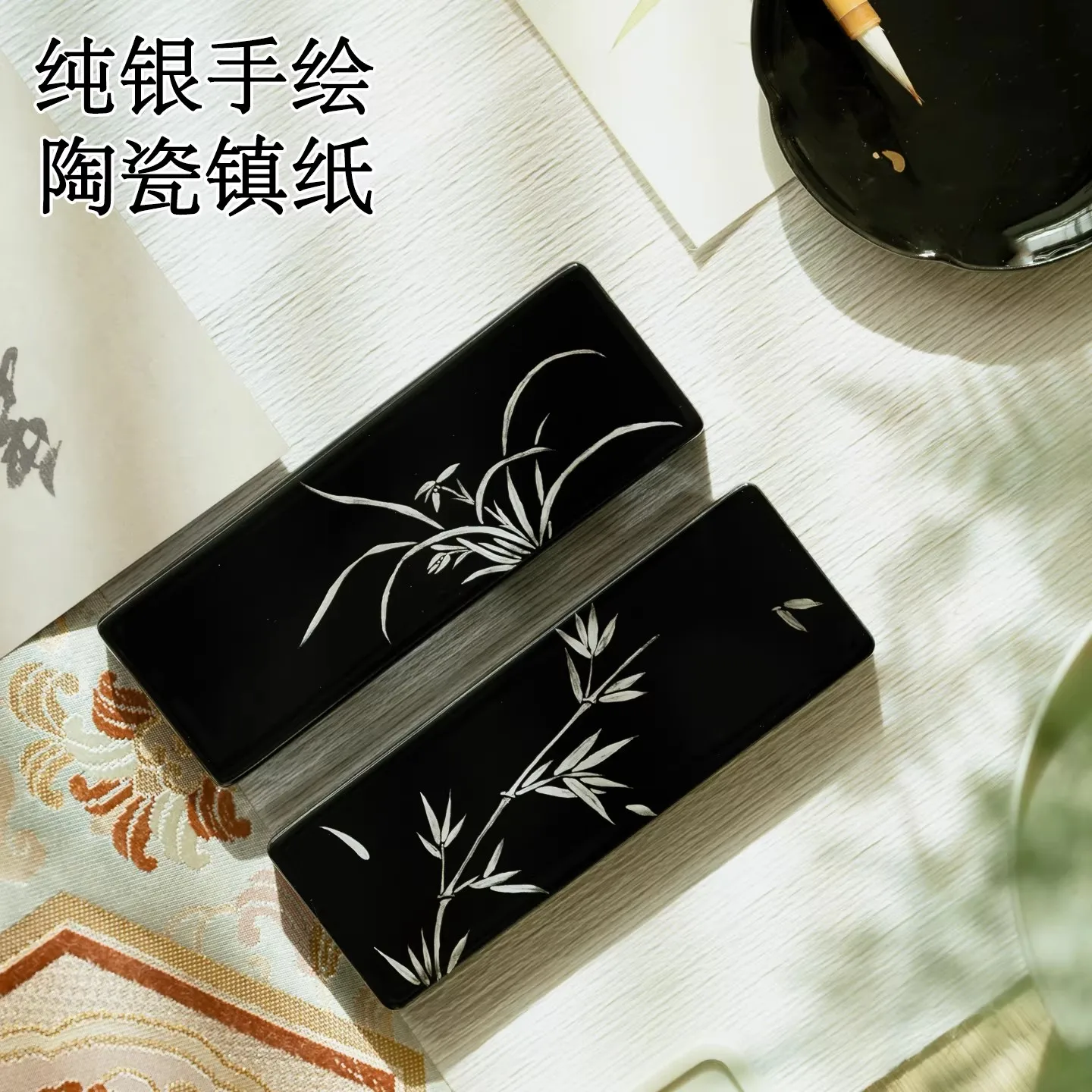 Creative Chinese Style Ceramic Paperweight, Hand-painted Orchid and Bamboo, Home Office Desk Decor, Painting Gift