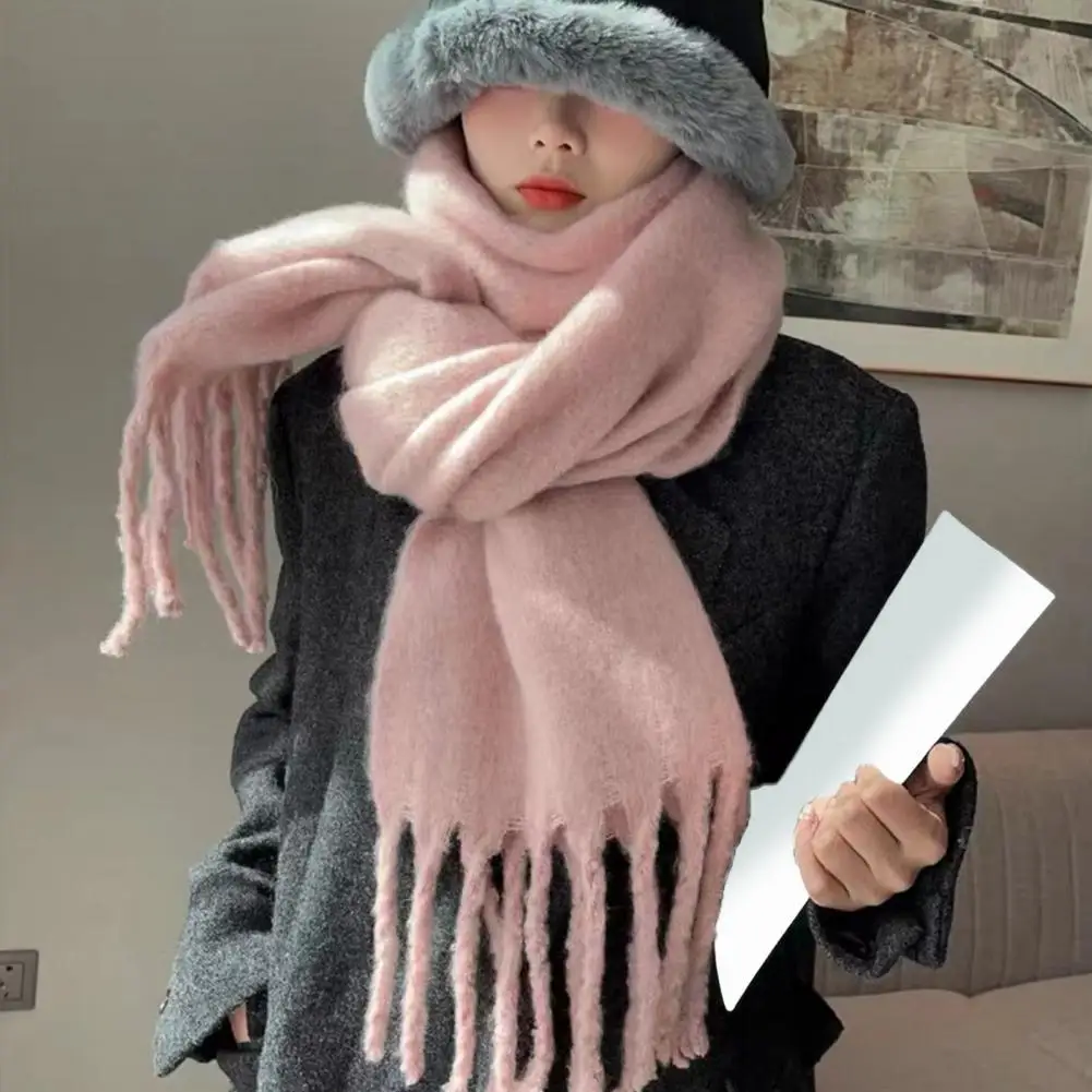 

Multi-functional Women Scarf Elegant Women's Winter Scarf with Tassel Trim Soft Warm Cold Weather Imitation Cashmere for Stylish