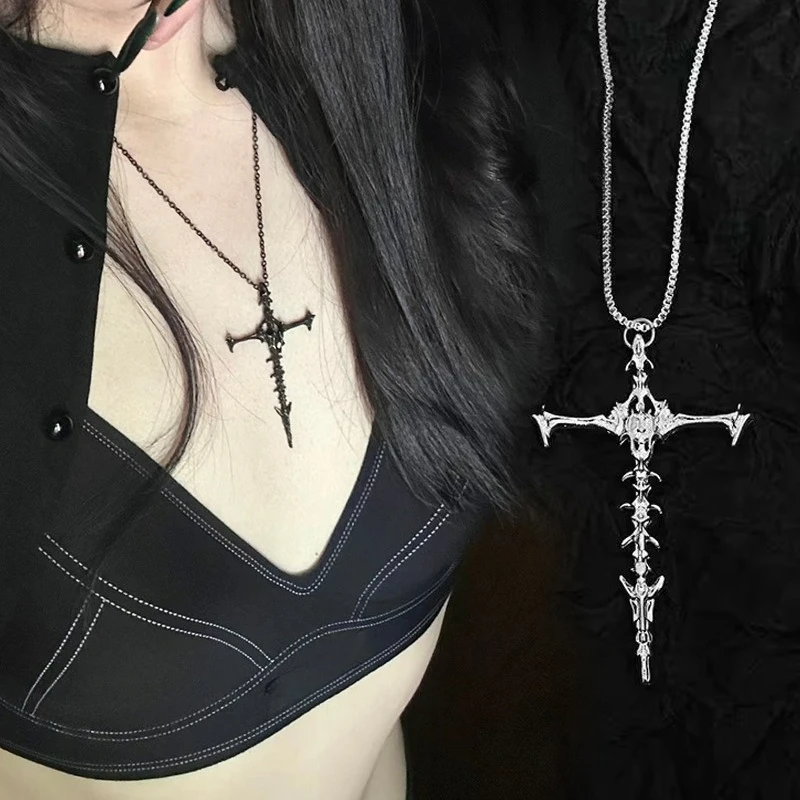 

Y2k Personality Skeleton Cross Pendant Necklace for Women Men Dark Gothic Fashion Necklace Halloween Jewelry Accessories Gifts