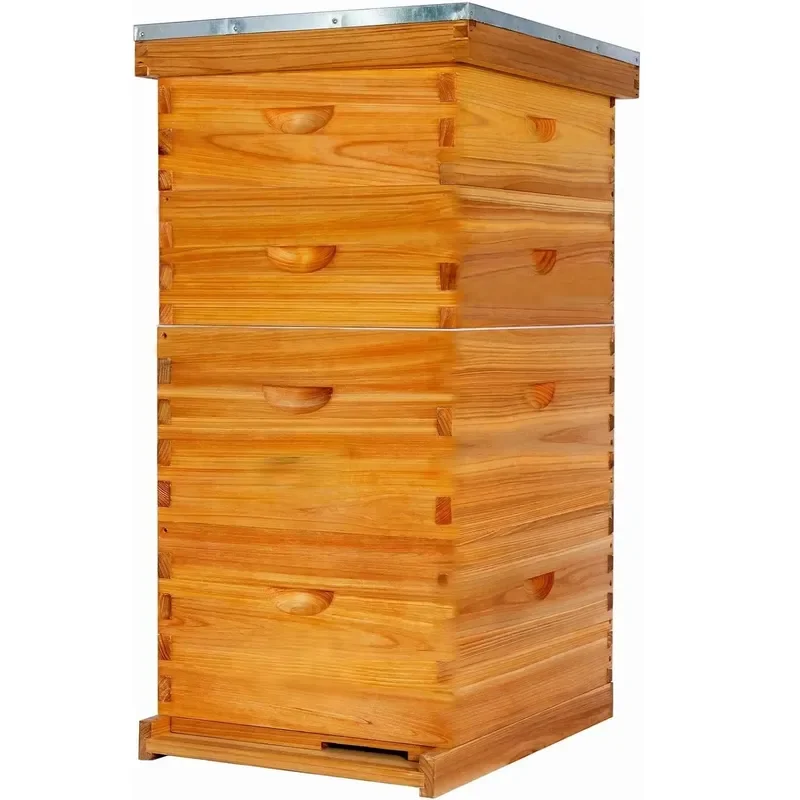 New 4 Layer Langstroth Beehive Complete Set with 10 Frame Beeswax Coated Wooden Hive Starter Kit for Beekeeping