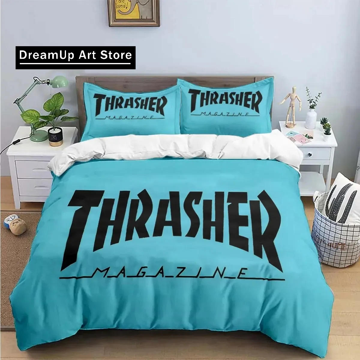 3D Print Fashion Cool T-Thrasher Logo Bedding Set Boys Girls Twin Queen King Size Duvet Cover Pillowcase Bed boys Adult Bedroom