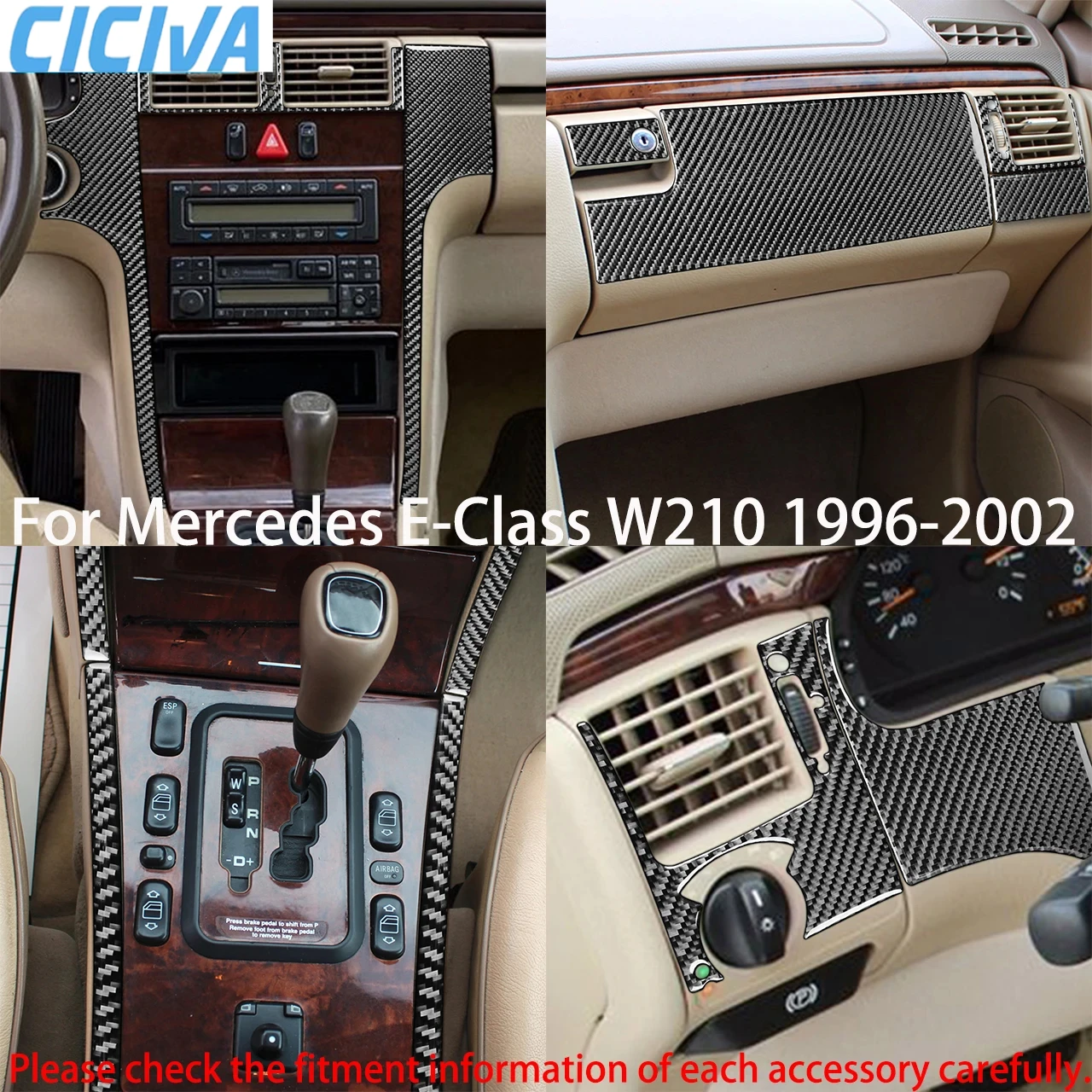 For Mercedes W210 Interior Accessories E Class 1996-2002 Carbon Fiber Center Console Dashboard Gear Window Lift Tuning Stickers