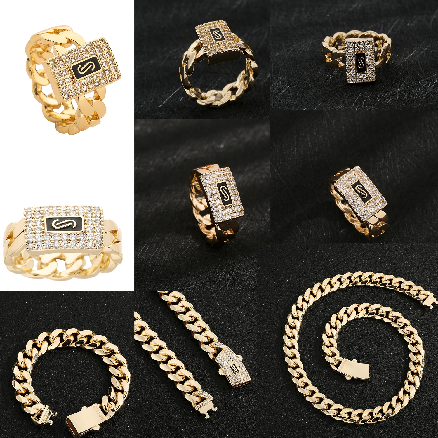 14K Gold Plated Brass 3‑Piece Unisex Jewelry Set, Trendy Classic Style Fashion Accessories for Men Women Daily Wear