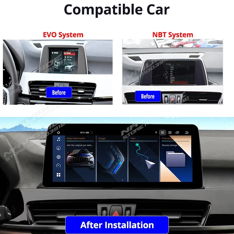 NAVIGUIDE Carplay Car Radio Android 13 For BMW X1 F48 X2 F49 2016-2018 NBT EVO 8+128G GPS Multimedia Video Player 4G WiFi BT