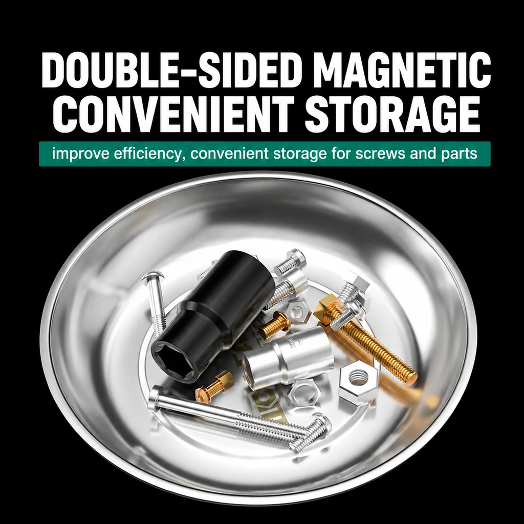Round Metal Magnetic Parts Tray Stainless Steel Hardware Storage Bowl Garage Repair Tool Accessory For Small Fasteners