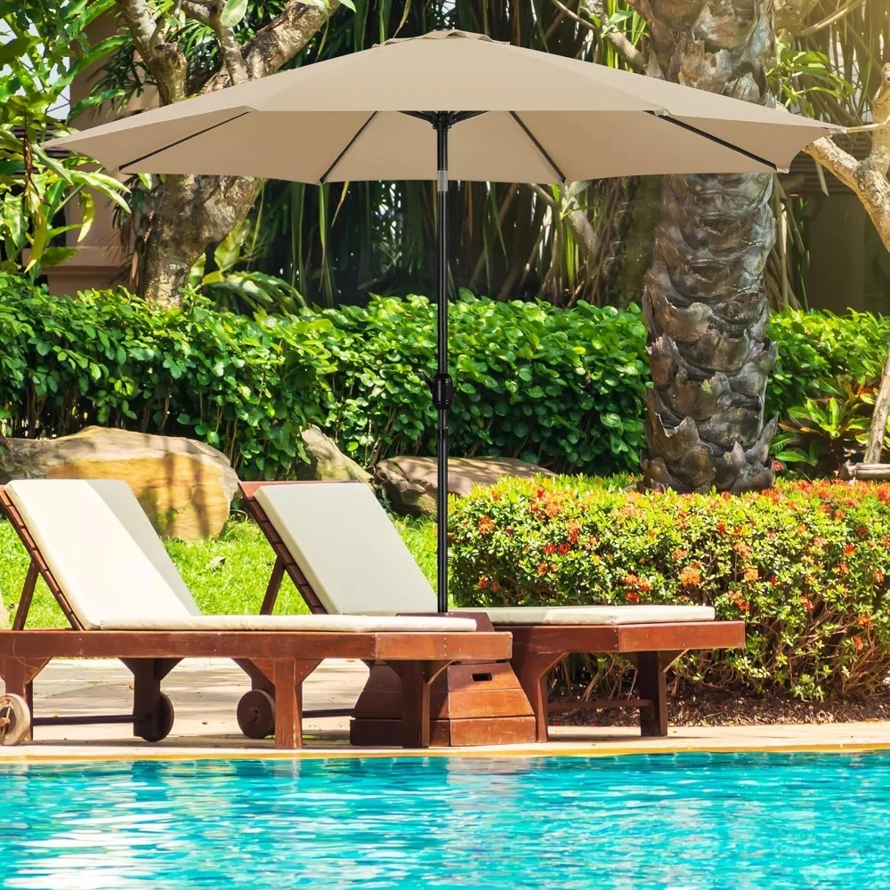 

10FT Garden Table Umbrella with 30lb Patio Umbrella Base, Patio Market Umbrella with Push Button Tilt, Crank and 8, Customized