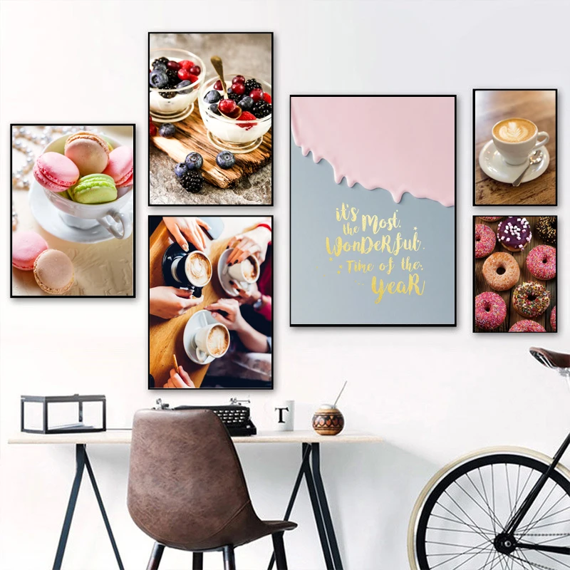 

Cake Ice Cream Bread Coffee Wall Art, Canvas Painting, Posters and Prints, Pictures for Restaurant, Baking Coffee Shop Decor