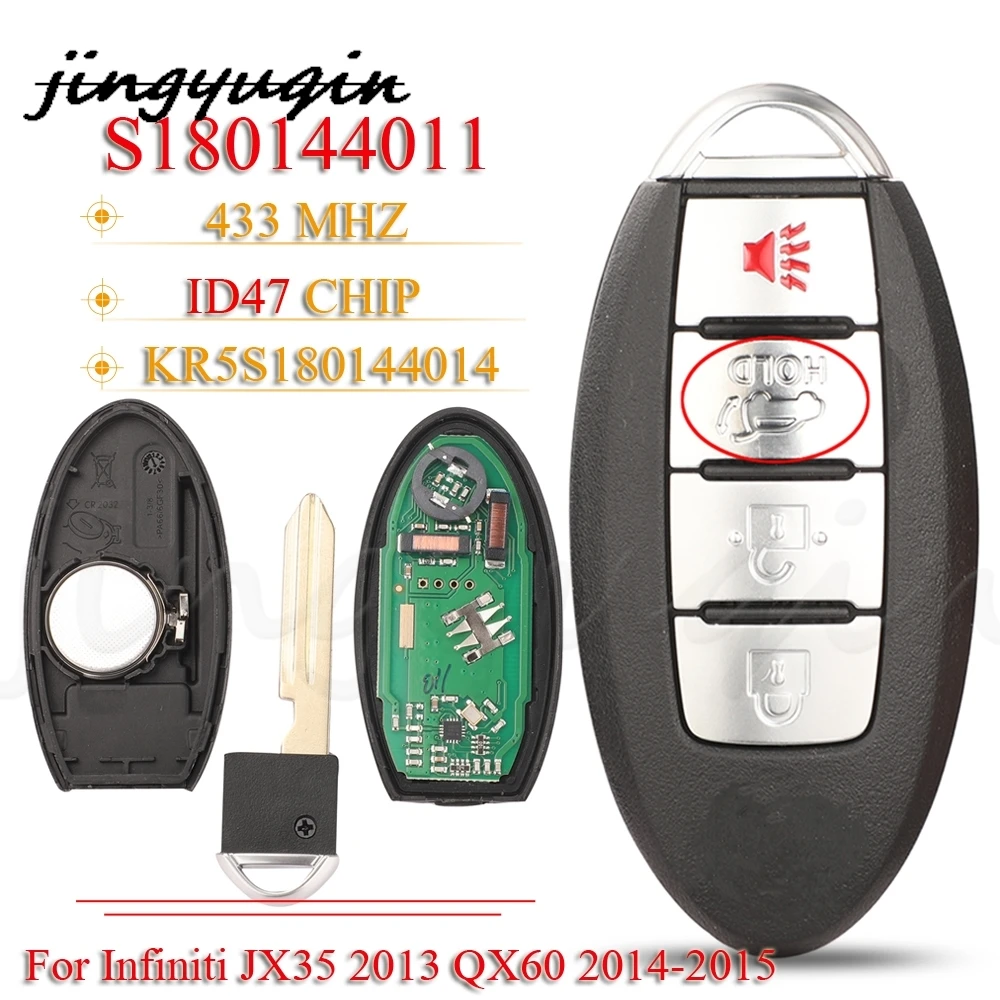 

jingyuqin S180144011 4BNT Proximity Smart Key Fob 433MHz ID47 Chip For Infiniti JX35 2013 QX60 2014-2015 KR5S180144014