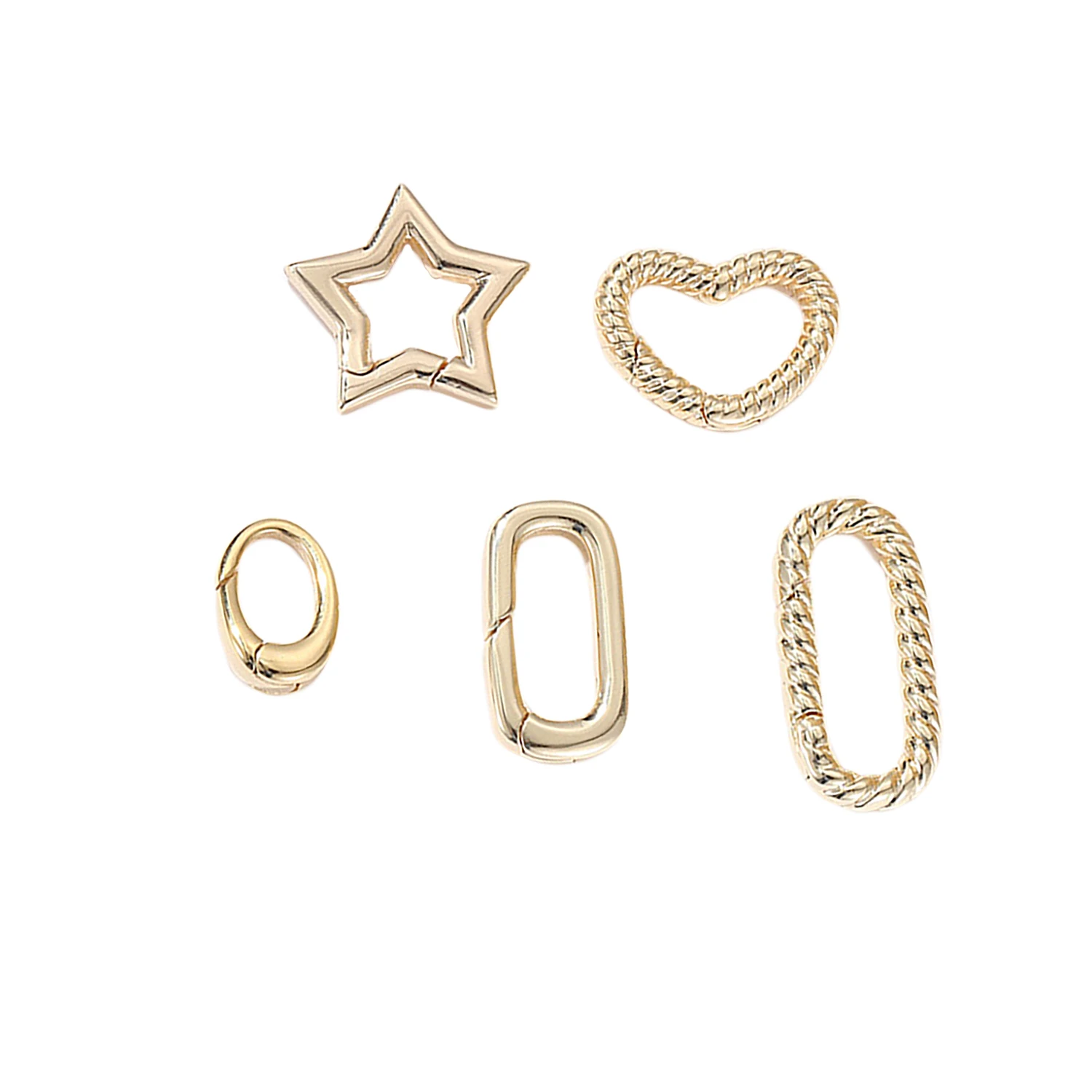 

Light gold plated Korea cast star heart oval brass spring snap carabiner clasp chain Pearl necklace bangle DIY