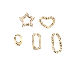Light gold plated Korea cast star heart oval brass spring snap carabiner clasp chain Pearl necklace bangle DIY