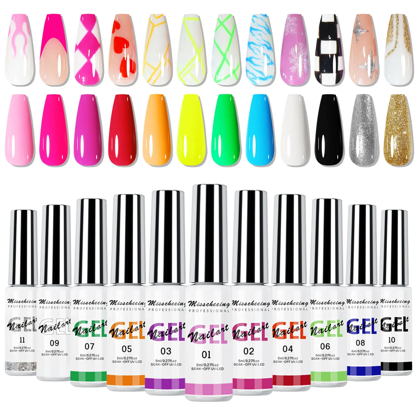 

DIY 12-Color Nail Art Kit Gel Polish Set for 3D Nail Art Lining & Manicure Design Tools