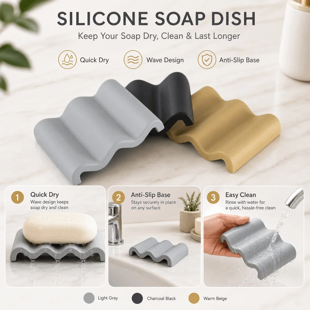 New Marble Pattern Soap Dish Silicone Quick Drying Soap Holder Anti Slip Water Absorbing Soap Tray Bathroom Sink