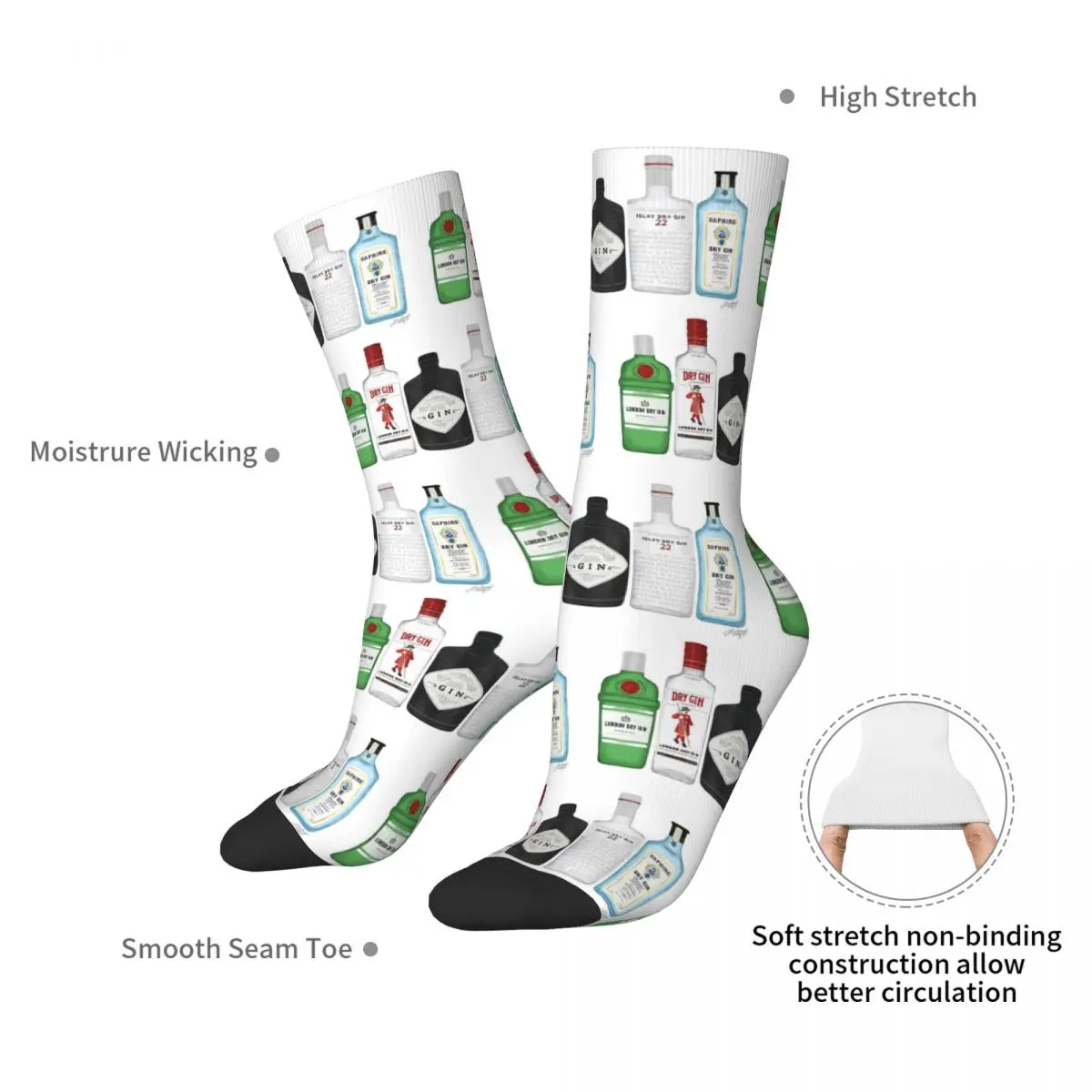 Gin Bottles Illustration Socks Harajuku Super Soft Stockings All Season Long Socks Accessories for Unisex Gifts