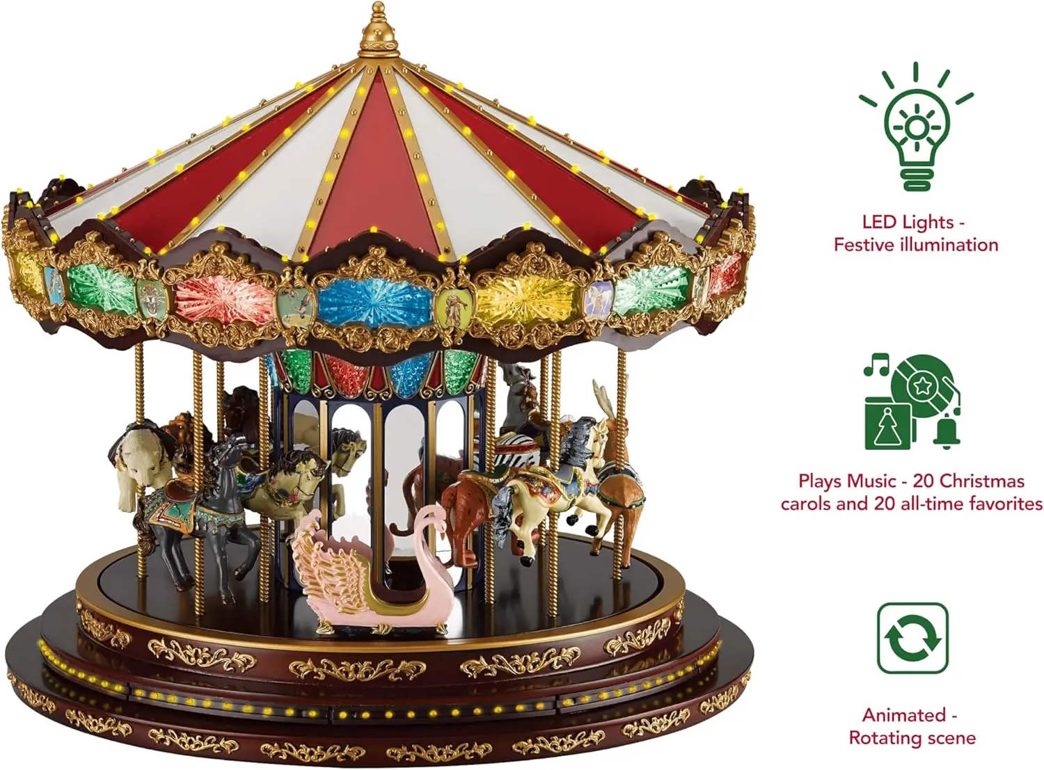 Carrossel de Natal animado com luzes LED, toca 20 músicas, decoração de férias multicolorida de 15 polegadas