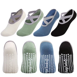 Women Bandage Yoga Socks Silicone Non Slip Grips Ladies Ballet Dance Pilates Cotton Sport Fitness Socks for Gym