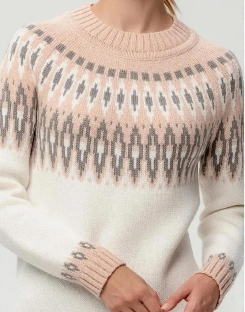 Sweter Fair Isle z okrągłym dekoltem i blokami kolorów Luźny, modny sweter z dzianiny na odzież zimową 2024