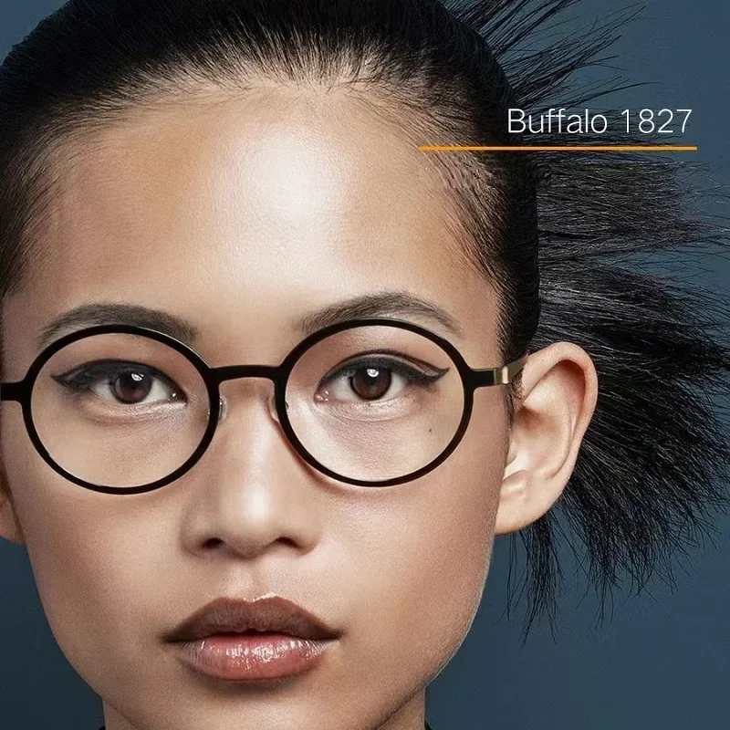 Glasses Frame Men Titanium Eyewear Prescription Eyeglasses Frames Women Round Myopia Optical Oculos Buffalo 1827 Denmark Brand image 5