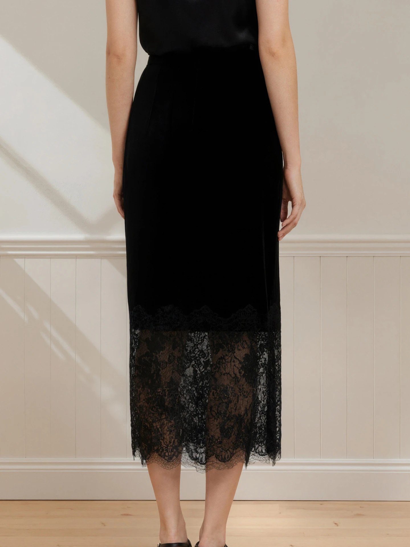 Faionable Casual Fluwelen Patchwork Kanten Rok Dames Pendelen Sle Hoge Taille A-lijn Rok Stand Fit Herfstseizoen