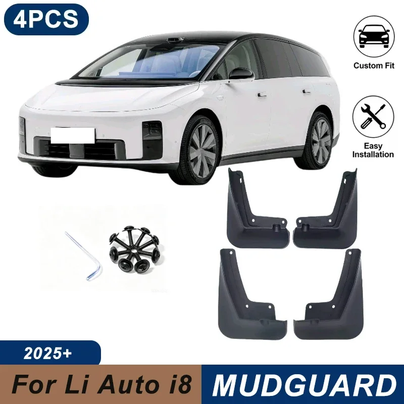 4PCS Car Mud Flaps For Li Auto i8 2025+ Waterproof Anti-Splash Fender Mudguards Auto Exterior Accessories