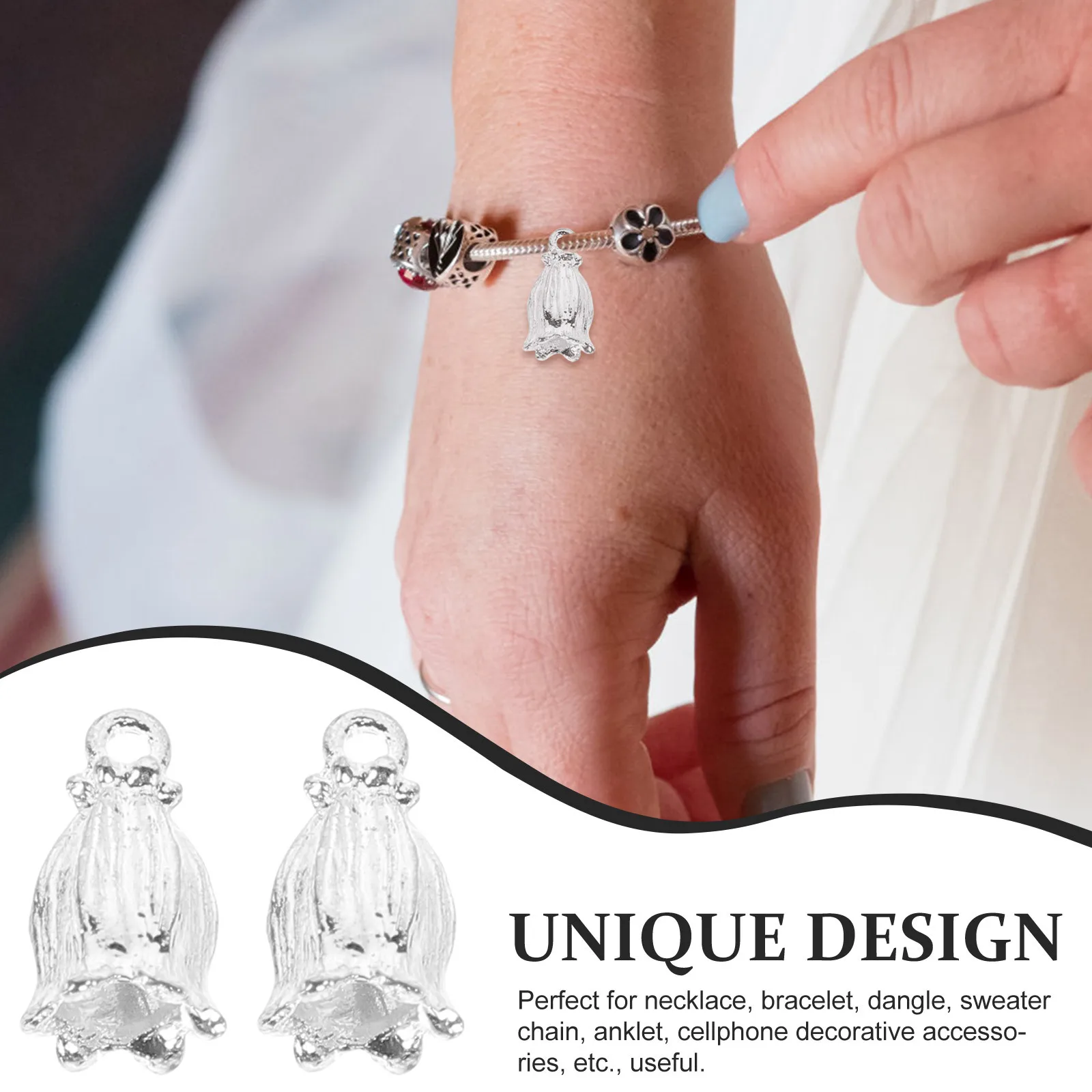 

10 Pcs Bell Diy Flower Jewelry Charm Crafts Floral Flowers Jewellery Making Charms Bracelet Alloy Unique
