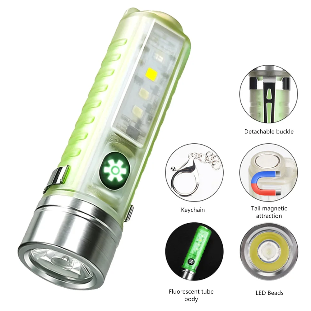 New Mini LED Flashlight USB C Rechargeable Torch Strong Magnet Pen Clip Lantern Zoom Optional Portable Lamp Camping UV Lights