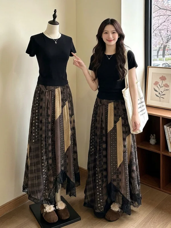 

Bohemian Style Asymmetrical Skirt Set Large Size Women's Summer Fashion Two-Piece Suit Casual Commute Wind Long Skirt