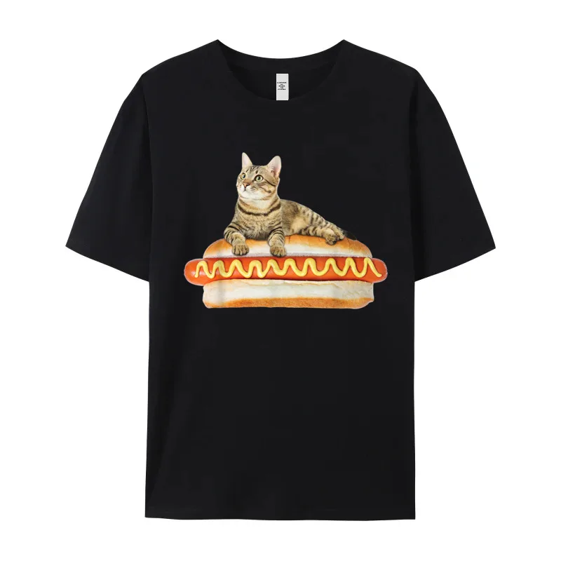 Funny Hot Dog Cat Tshirt Tees Cute O Neck Design Short Sleeve Cotton Fabric Mens Tshirts Slogan T-Shirt