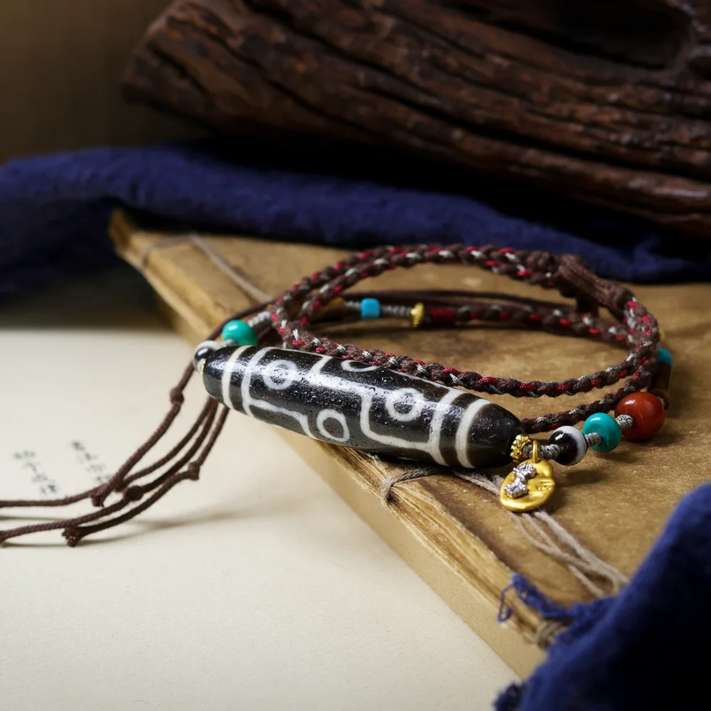 Tibetan ornaments nine-eyed dzi men and women models retro match necklace cultural and ethnic style jumper chain