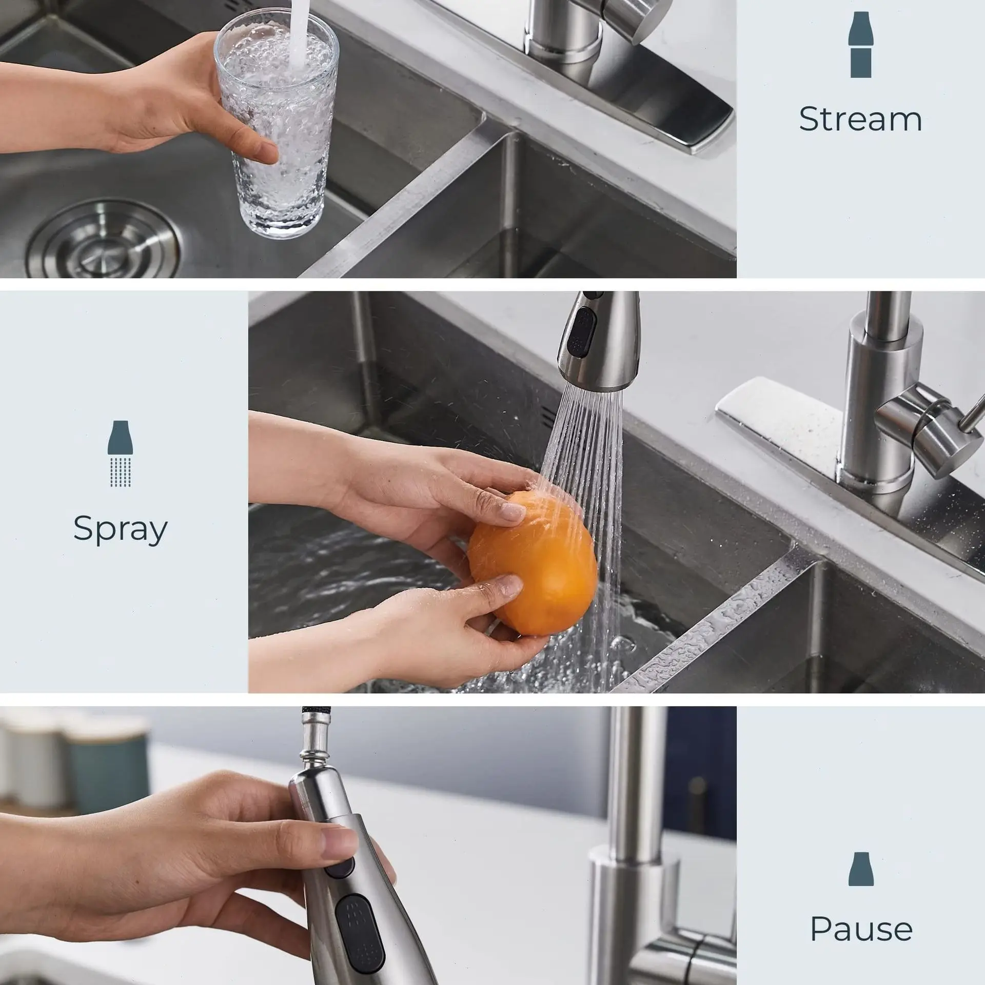 Kitchen Faucet Hot and Cold Rotatable Stainless Steel Vegetable Basin Pull-out Retractable Sink Faucet Household