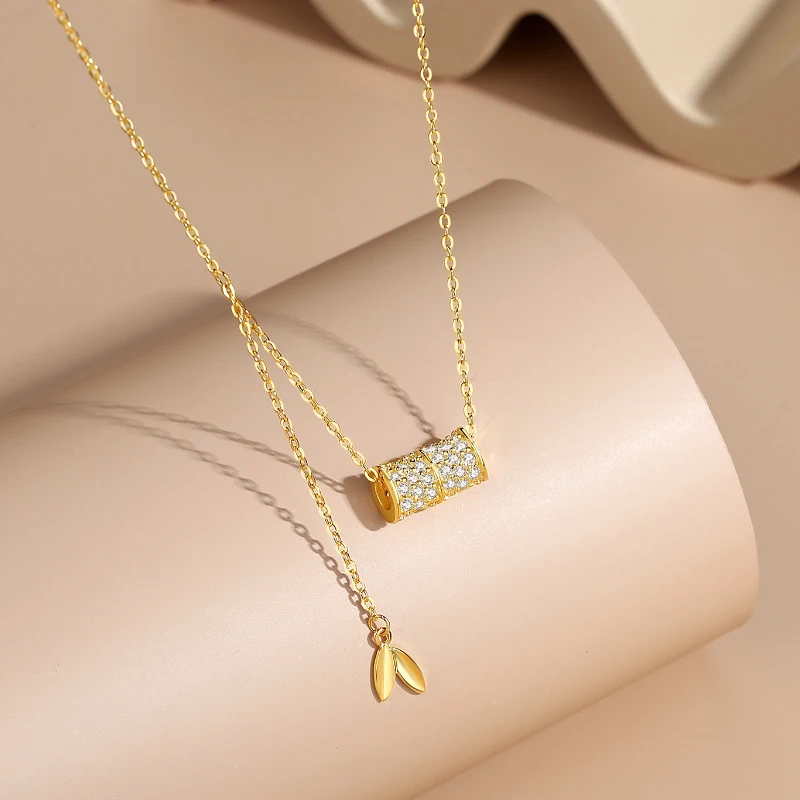 925 Sterling Silver Original Creative Design Bamboo Necklace For Women Full Zircon Diamond Plant Pendant Party Fine Jewelry Gift