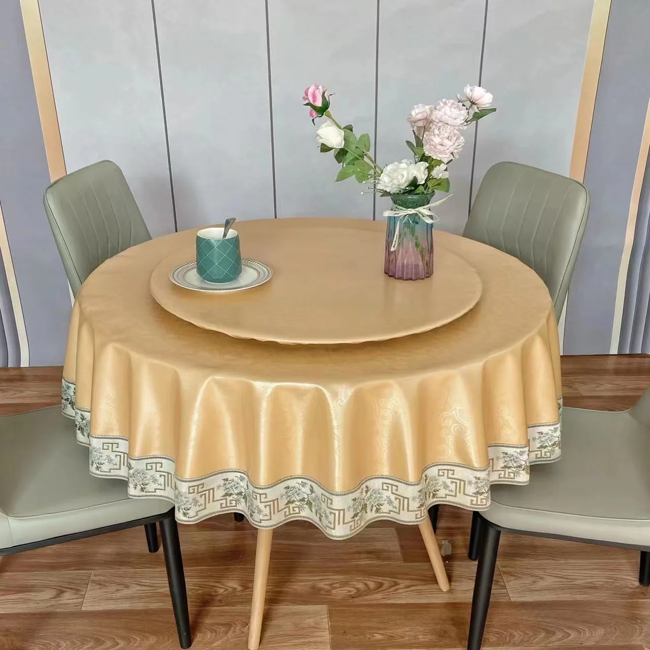 2024 New Chinese style round tablecloth oil-proof, wash-free and scalding-proof cloth for home use