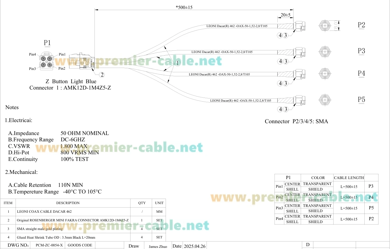 Rosenberger 4-in-1 Mini Fakra Z Buchse auf SMA Stecker Vierports AMK12D-1M4Z5-Z Mini Fakra auf SMA Fahrzeug-Koaxialkabel für GPS – Detail 1