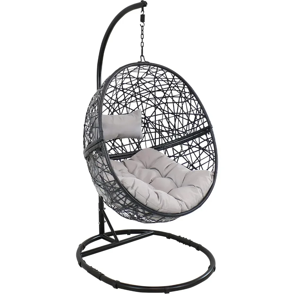 Hammocks, Resin Wicker Hanging Egg Chair with Steel Stand - 265-Pound Weight Capacity - Includes Gray Cushions, Hammocks