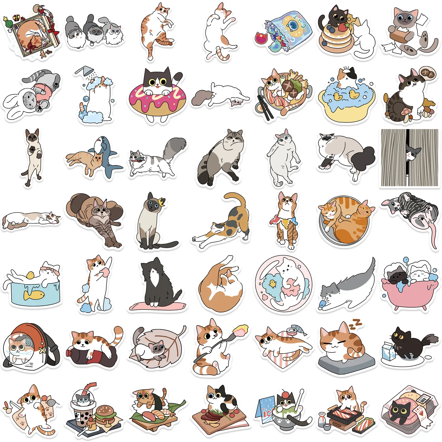 50 stks Leuke Katten Dieren Cartoon Graffiti Stickers Telefoon Gitaar Laptop Notebook Koffer Water Cups Waterdichte Sticker Kinderen Speelgoed