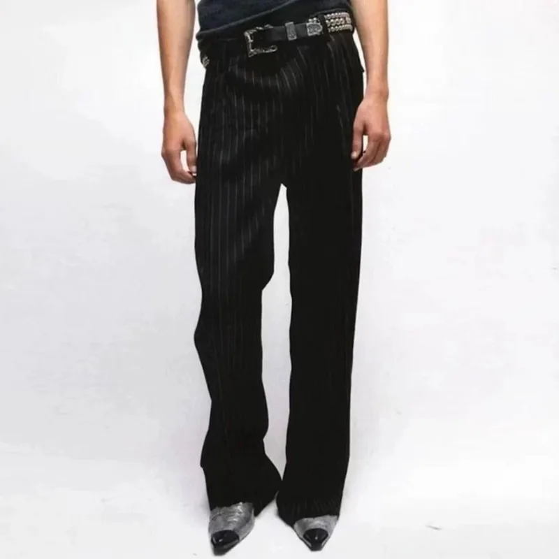 WVGA Spring Autumn New Men Tide High Street Washed Striated Ink Splash Design Niche Trendy Casual Straight Suit Pants Ins W9167