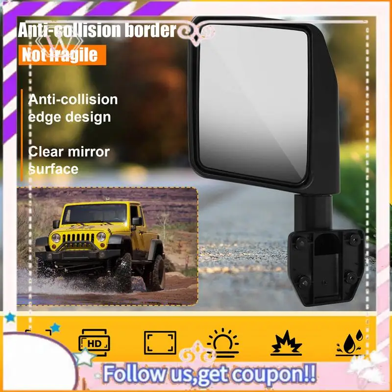 

Easy To Use Rear View Mirror Car Door Side Wing Mirror Sansour Side Mirror For Jeep Wrangler JK JL JT 2007-2024