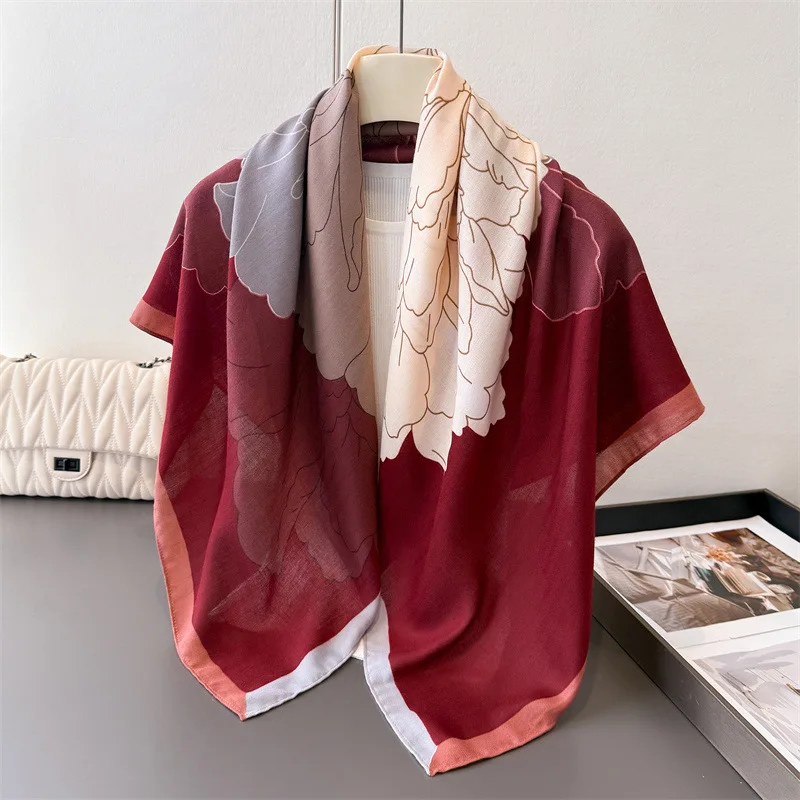 

Women 90x90cm Wedding Party Wear Hijab High Quality Satin Floral Print Large Oversized Wrap Hijab Hairband Bandana Satin Ribbon