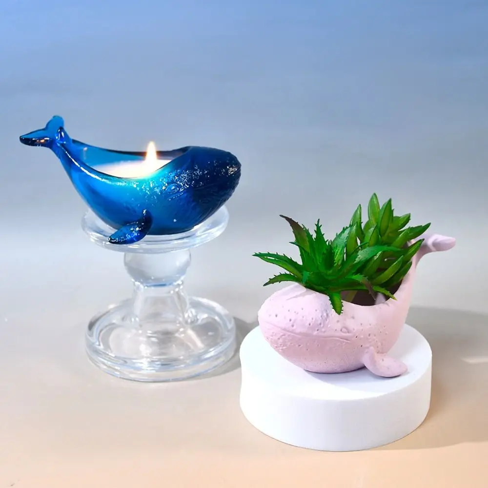 3D Whale Whale Candle Cup Plant Flowerpot Marine Animal Candlestick Silicone Mold DIY Accessories Cement Gypsum Molds