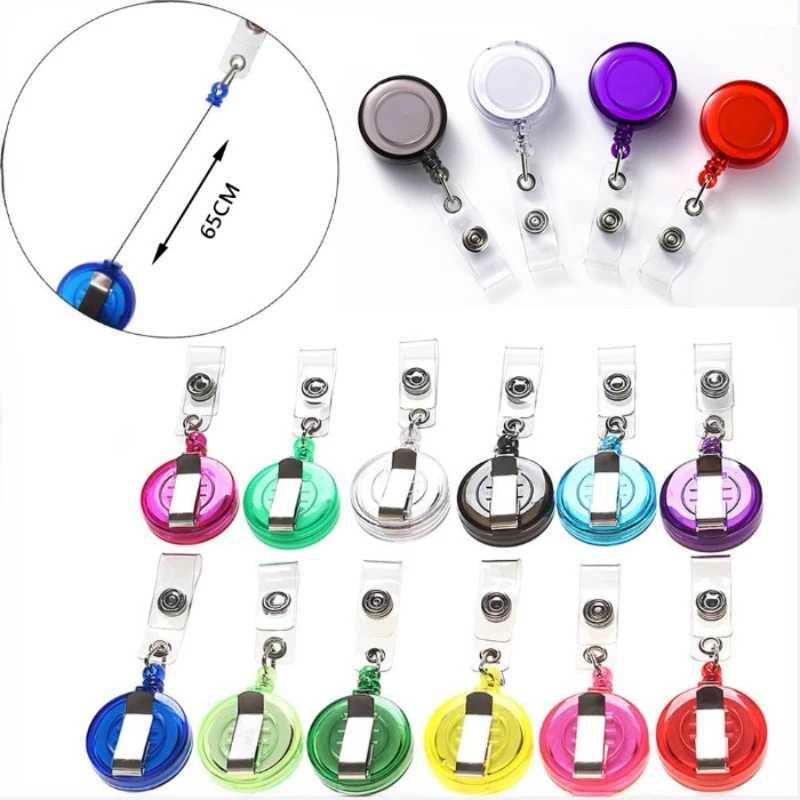 5Pcs/Set Transparent Badge Reels Retractable for Working Permit Case Clips Easy To Pull Badge Reels ID Tag Pass Card Holder Clip