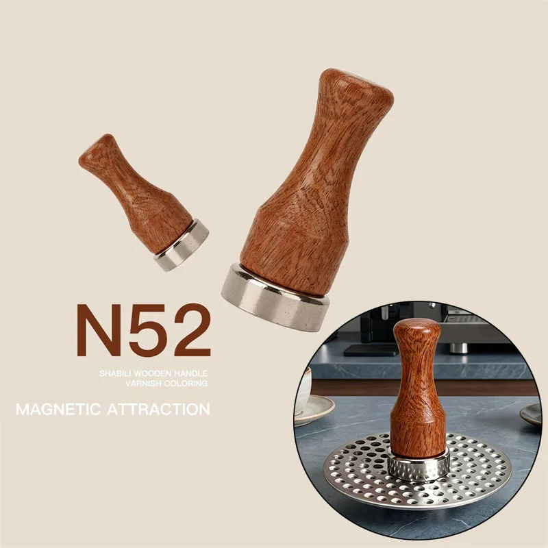 Penebraza magnética para espresso con mango de madera, 51/53/58mm, de acero inoxidable, herramienta extractora magnética de malla para café