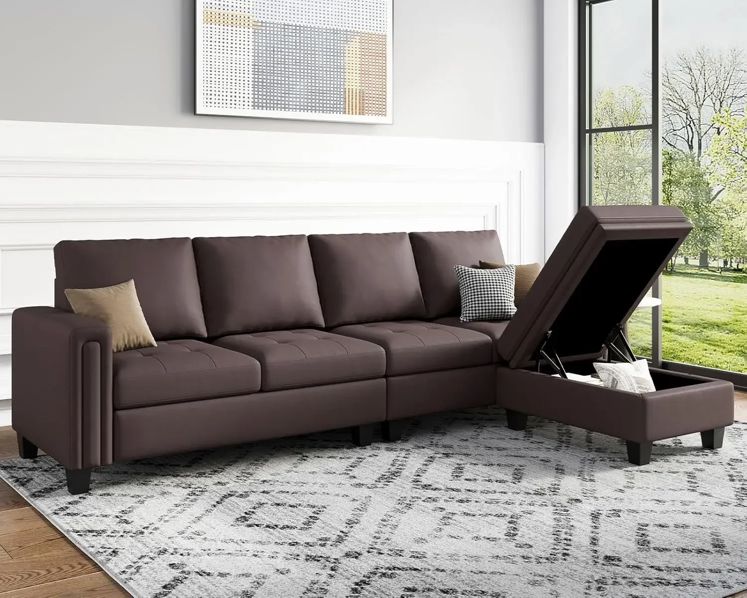 Belffin Faux Leather Convertible Sectional Sofa Couch L Shaped Couch Sofa With Reversible Chaise Leather Corner Sectional 4