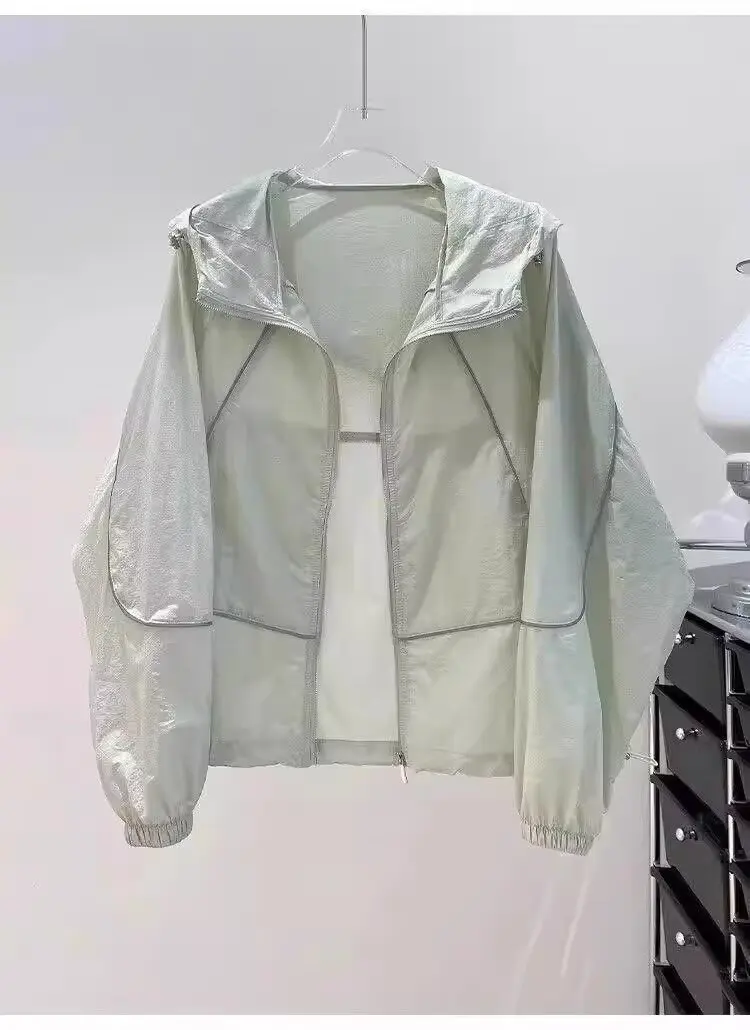 Kühlendes Sonnenschutz-Shirt für Damen – Neues, locker sitzendes, vielseitiges, atmungsaktives, dünnes Sonnenschutzkleidungsstück mit Kapuze für den Sommer – Detail 7