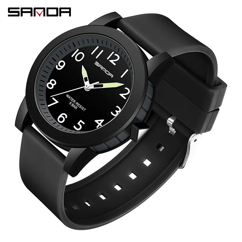 Sanda-Relógio de pulso de quartzo impermeável masculino e feminino, simples, fino, esportivo, original, lady, masculino, feminino, moda 3220, 3221, 50m