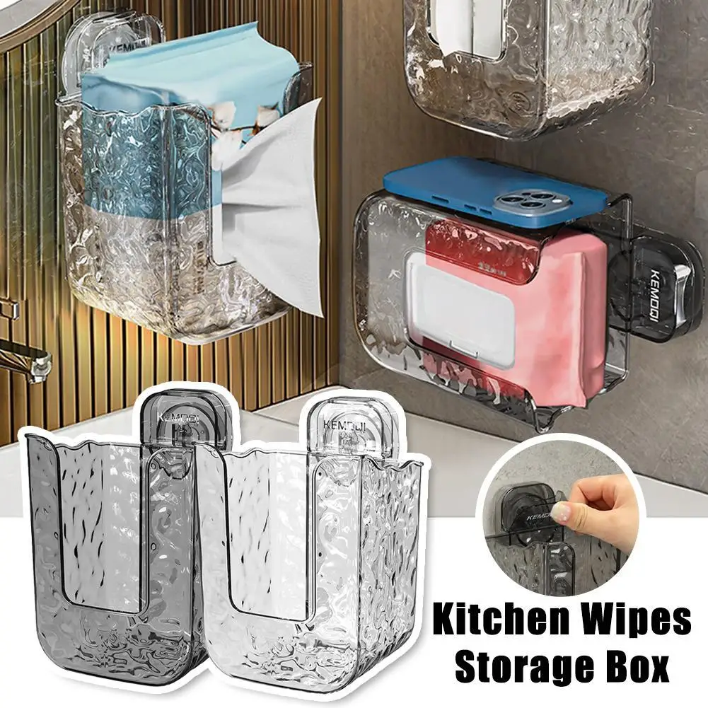 Plastic Wall Mounted Tissue Box Self-adhesive Punch Free Paper Towel Holder Upside Down Space-saving Napkin Container Bathroom