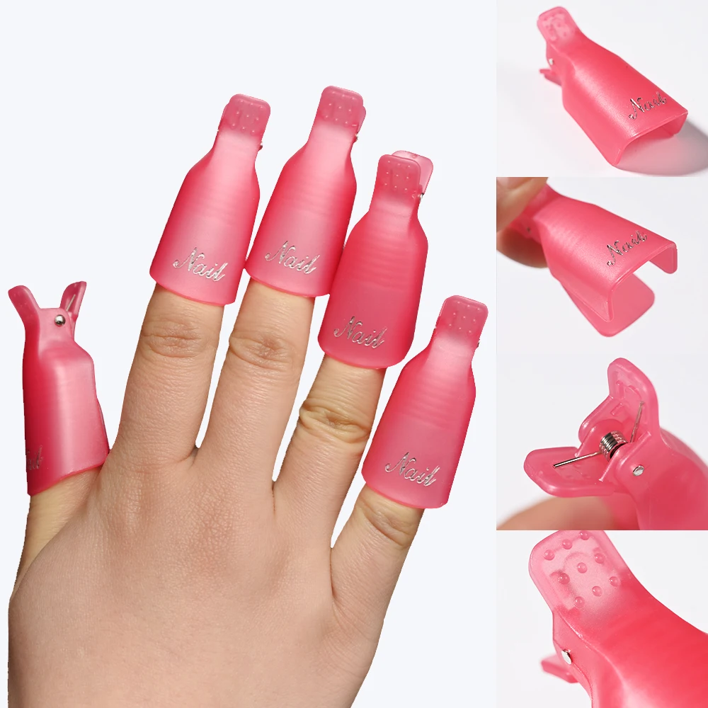 10PCS Nail Art Soak Off Cap Clip Plastic UV Gel Polish Remover Wrap Tool Nail Tips for Fingers Nail Polishing Removers Nail Tool