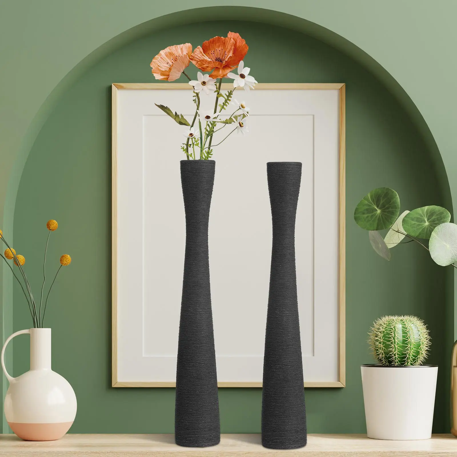 

2Pcs Tall Ceramic Floor Vases Narrow Neck Vase Decorative Slim Large Flower Vases for Home Office Wedding Centerpiece Decor