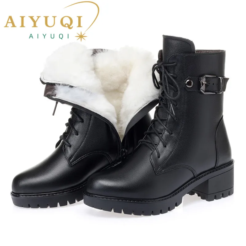 

AIYUQI Women's Winter Boots Genuine Leather 2024 New Wool Thick Warm Women's Boots Casual Fashion Ankle Boots Ladies