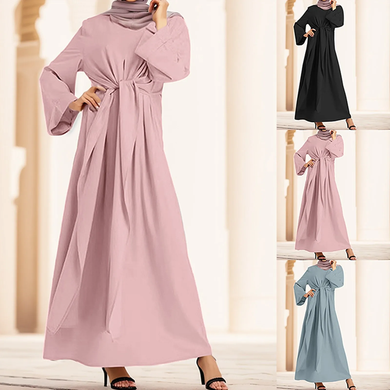 

Muslim Fashion Dubai Abaya Long Dresses with Belt Islam Clothing Abayas African Dresses for Women Kaftan Robe Musulmane Djellaba