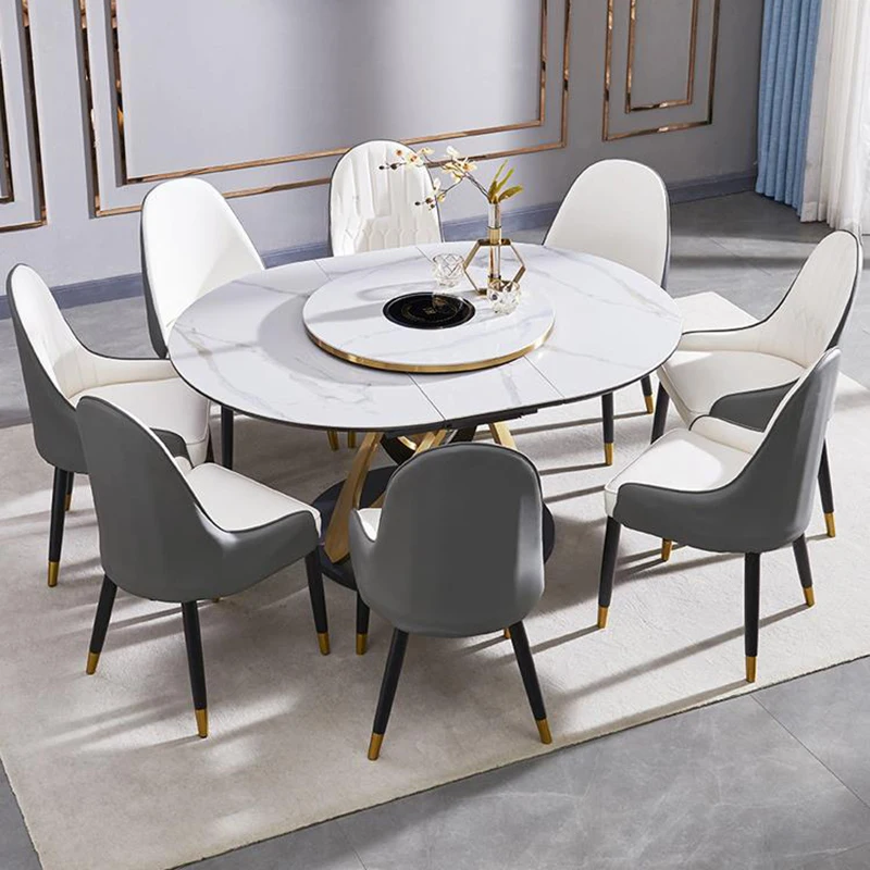 

New Light Luxury Multifunctional Dining Table Retractable Kitchen Table Turntable Restaurant Custom Mesa De Jantar Furniture